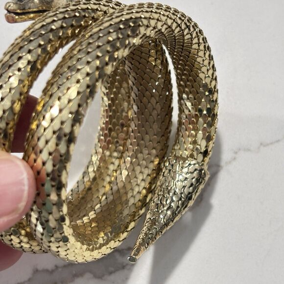 Vintage Whiting & Davis Gold Tone Mesh Snake Coil Wrap Bracelet Serpent Arm Cuff - Picture 10 of 15